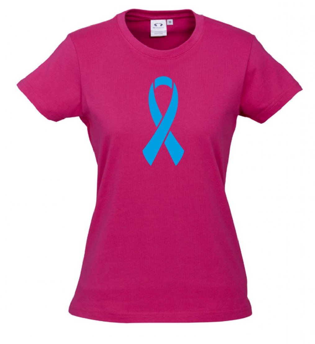 Women Ice Cotton Hot Pink T-Shirt with Blue Ribbon logo